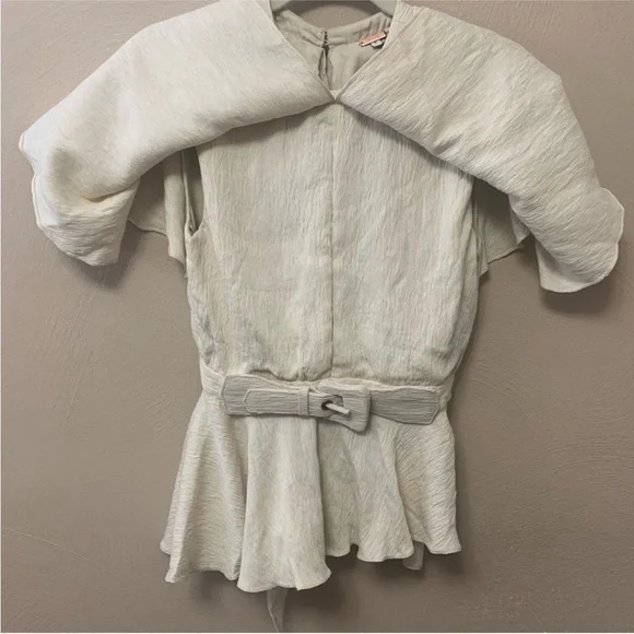 Johanna Ortiz Amor Es Belted Textured Crepe Top Cream White Beige Size 0 New NWT - Picture 4 of 12